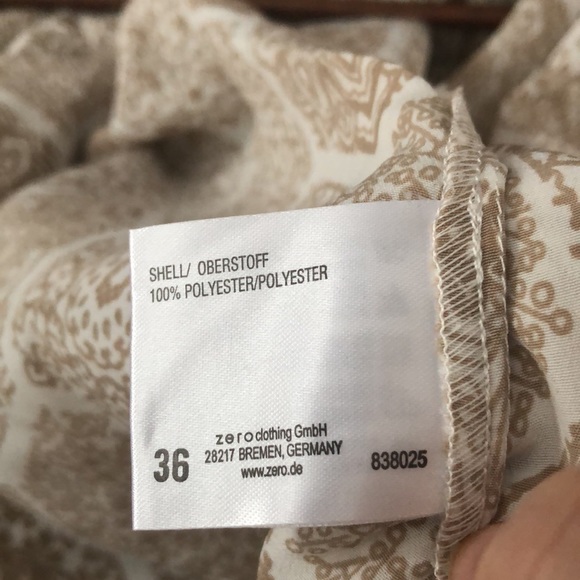 Tan/ Creme pattered, sleeveless, long wrap blouse, Zero, Eur36/US6, - Picture 10 of 10